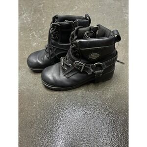 Harley-Davidson Boots Kids Size 11 Black Leather Side Zip Biker Motorcycle Ankle